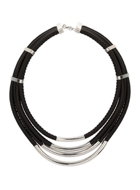 Black PU cord and tube necklace